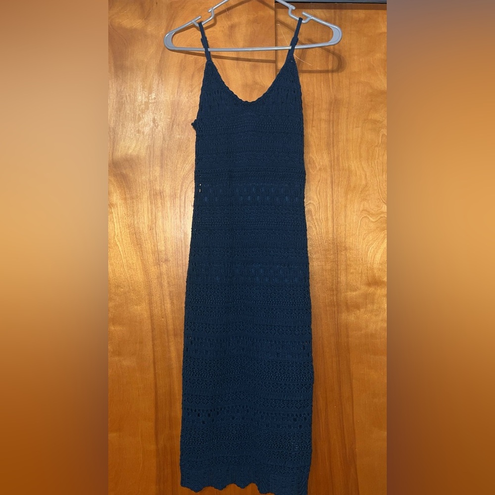 Freshman 1996 blue crochet knit midi dress